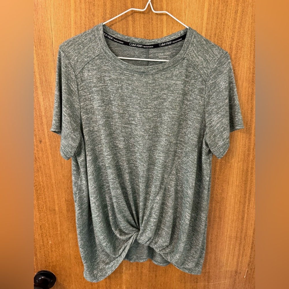 Calvin Klein Performance Heather Gray Short-Sleeve Twist Front Tee